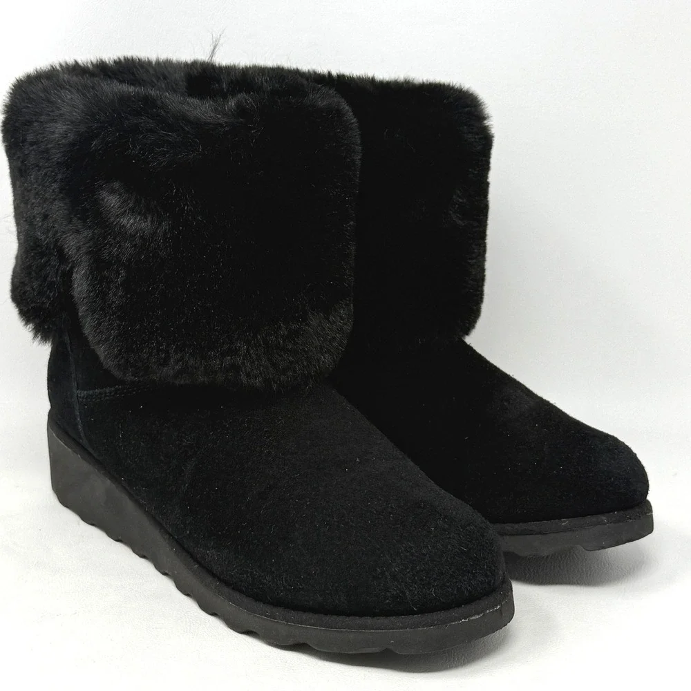 Bearpaw Marlene Black Suede Womens Ankle Boot 8 Faux Fur Boho Hipster Gorpcore